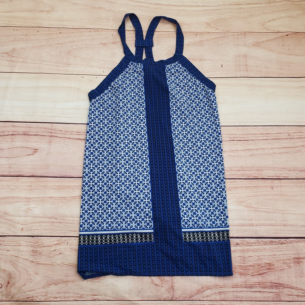 Studio M Blouse Womens XL‎ Blue White Geometric Print Sleeveless Casual Ladies
